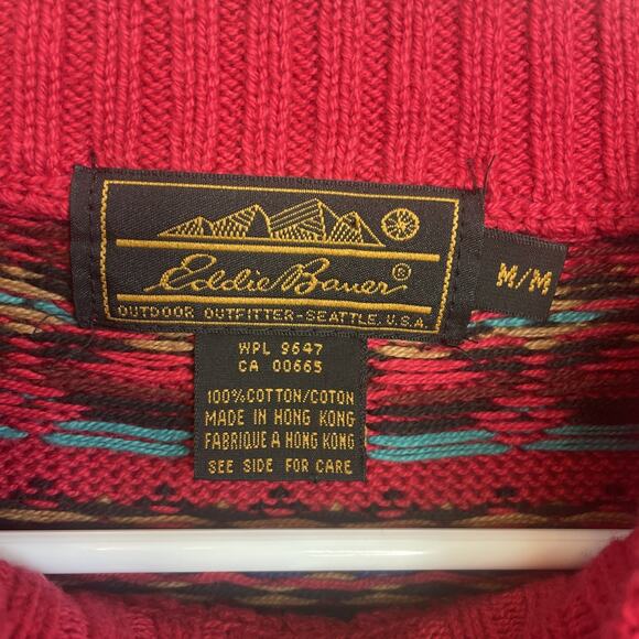 Vintage Eddie Bauer Men's Cotton Knit Pullover Sweater Sz M Fair-Isle Nordic Ski - Picture 9 of 11
